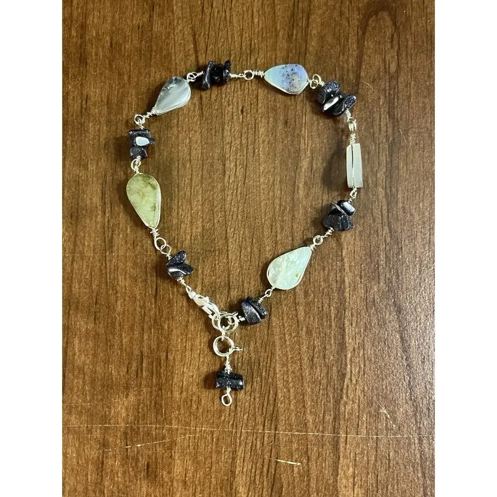 Handmade Peruvian Opal/Obsidian Stone Anklet with Extender – 10” Adjustable NEW